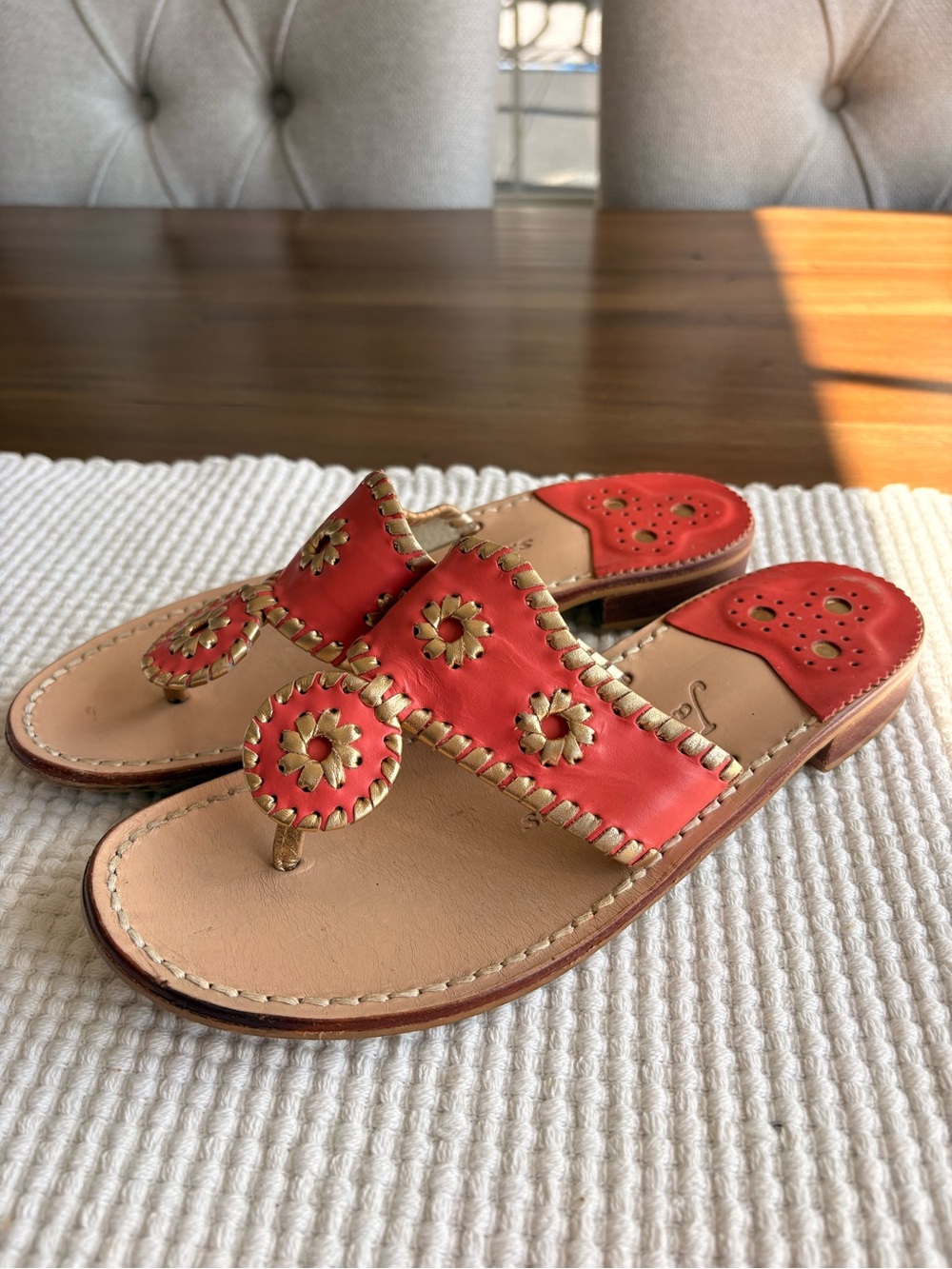 Jack Rogers Original Jacks Coral and Gold Sandals